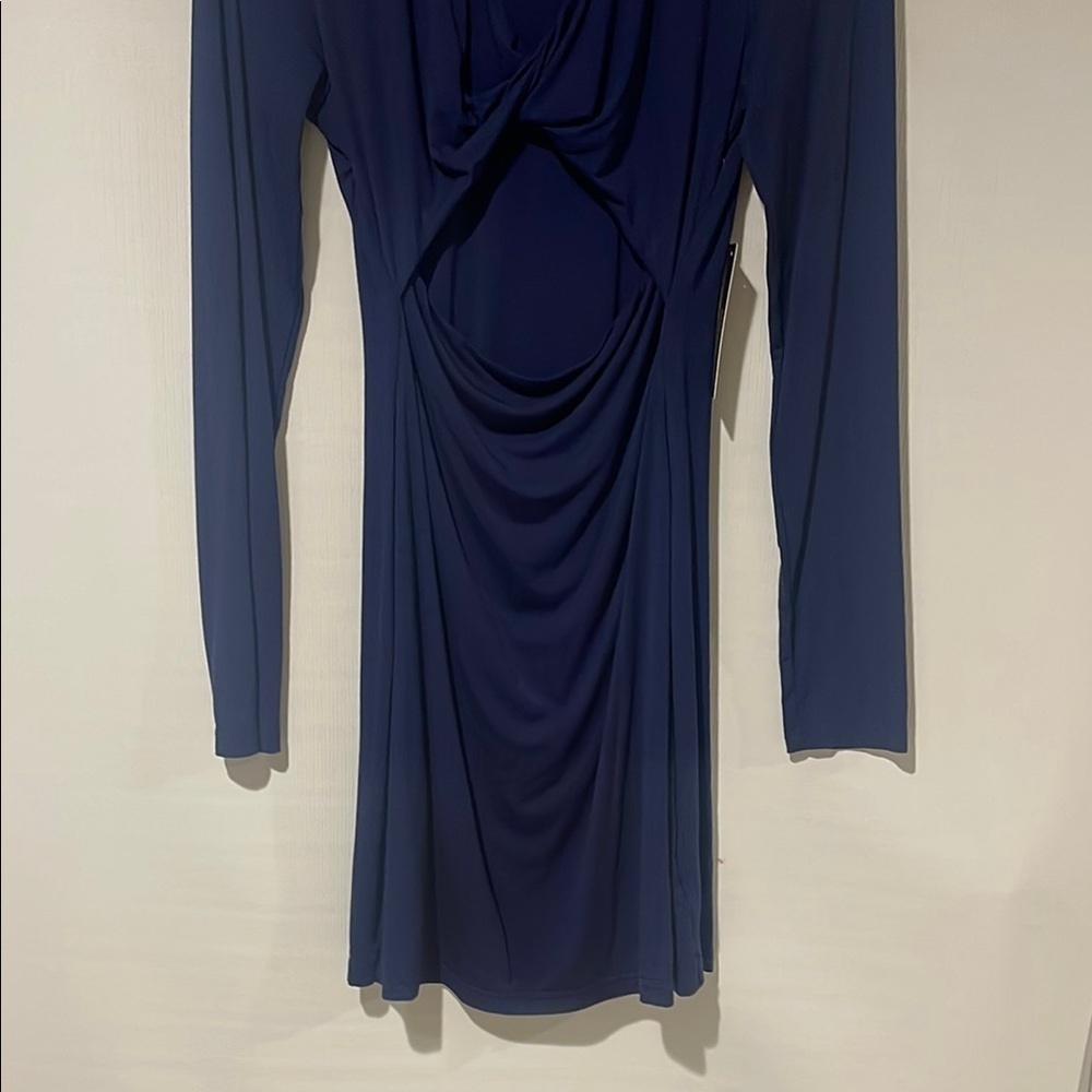 Lulus V Neck Twist Front Blue Midi Dress Size Medium - Picture 3 of 9